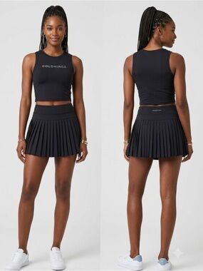 GoldHinge Black High Waist Pleated Tennis Pickleball Golf Gorpcore Mini Skort M